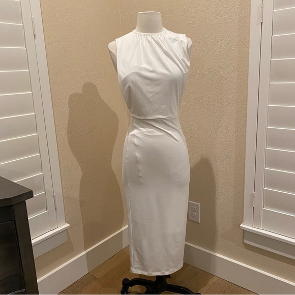 NWT ASOS Midi Bodycon Dress Ivory Open Sides Stretch 4 - Picture 1 of 10